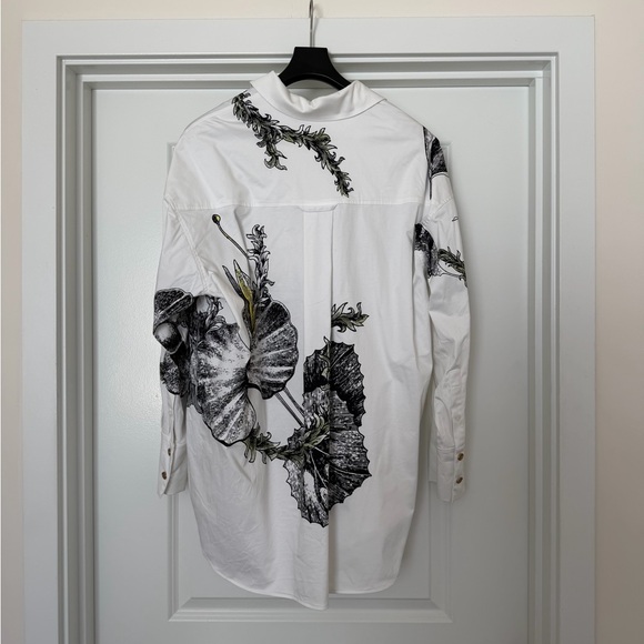Jason Wu Collection White Button-Up Shirt with Botanical Illustration